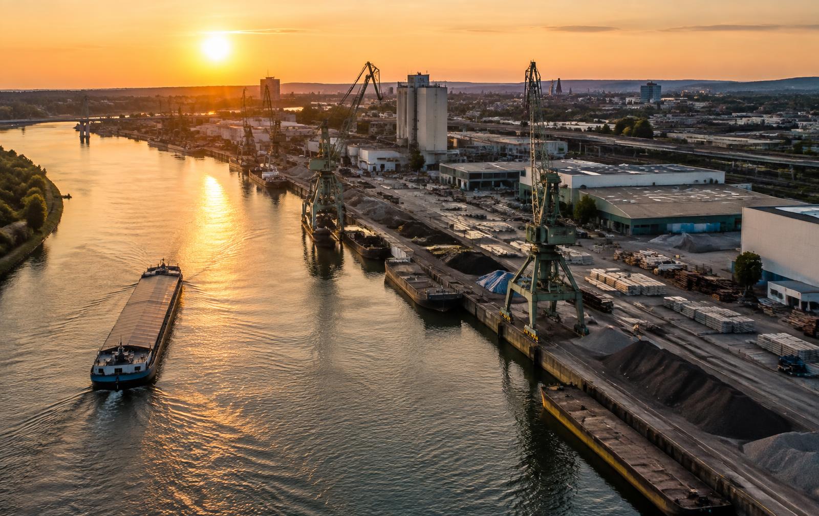 Hafen Mannheim bei Sonnenuntergang